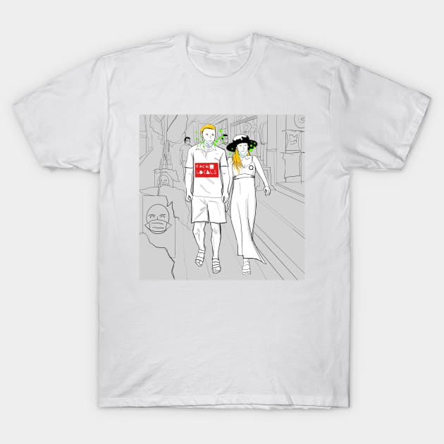 covid whitewashing pandemic people ecopop cartoon portrait T-Shirt by jorge_lebeau